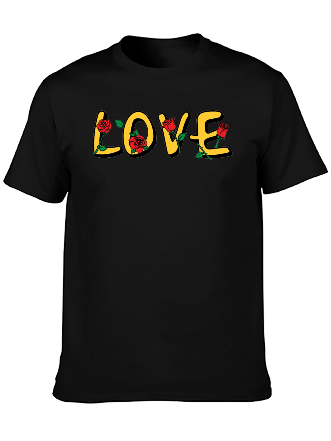 Love Rose Graphic Print Black T-Shirt