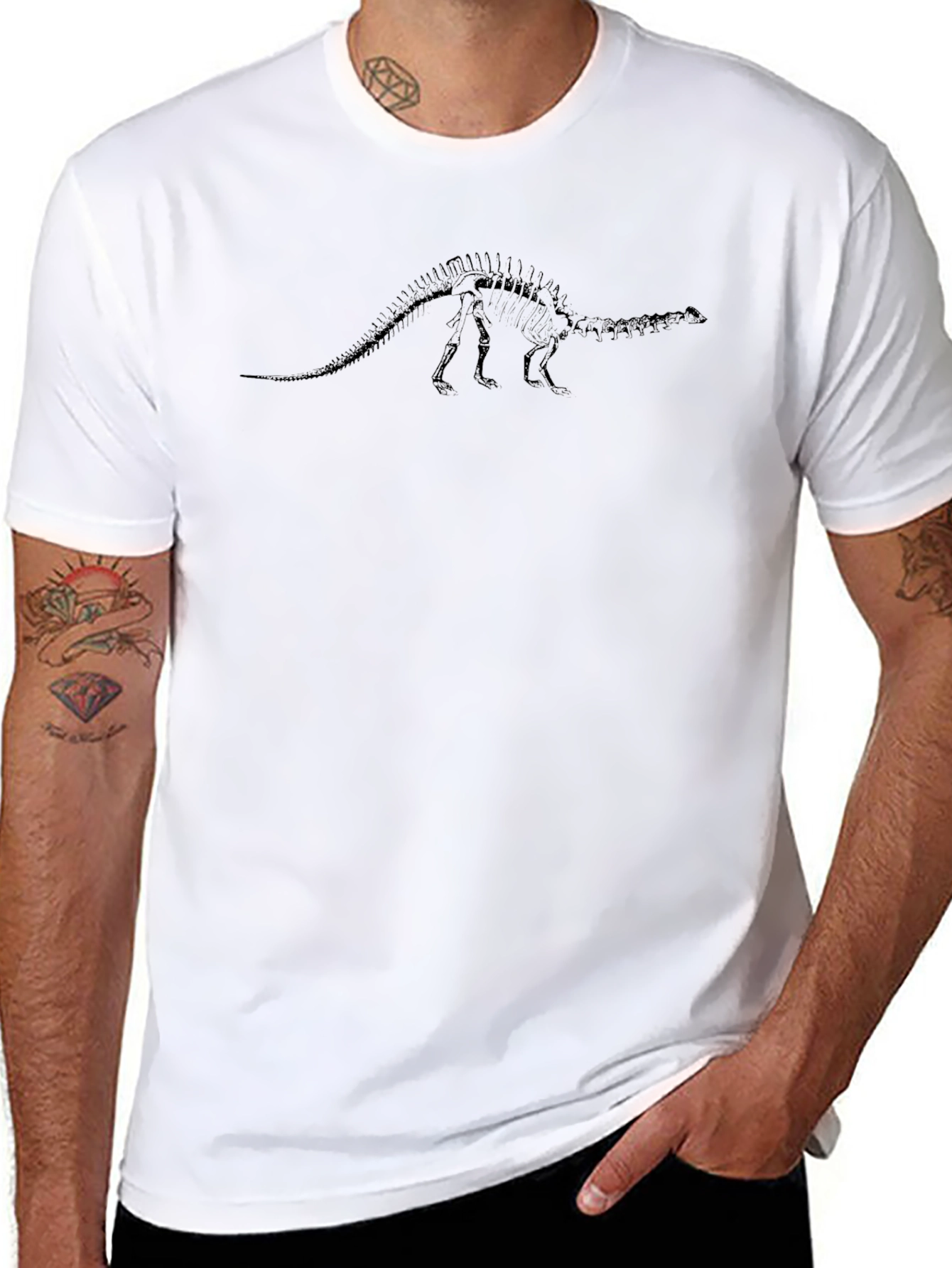 Dinosaur Skeleton Graphic Tee - Black Cotton