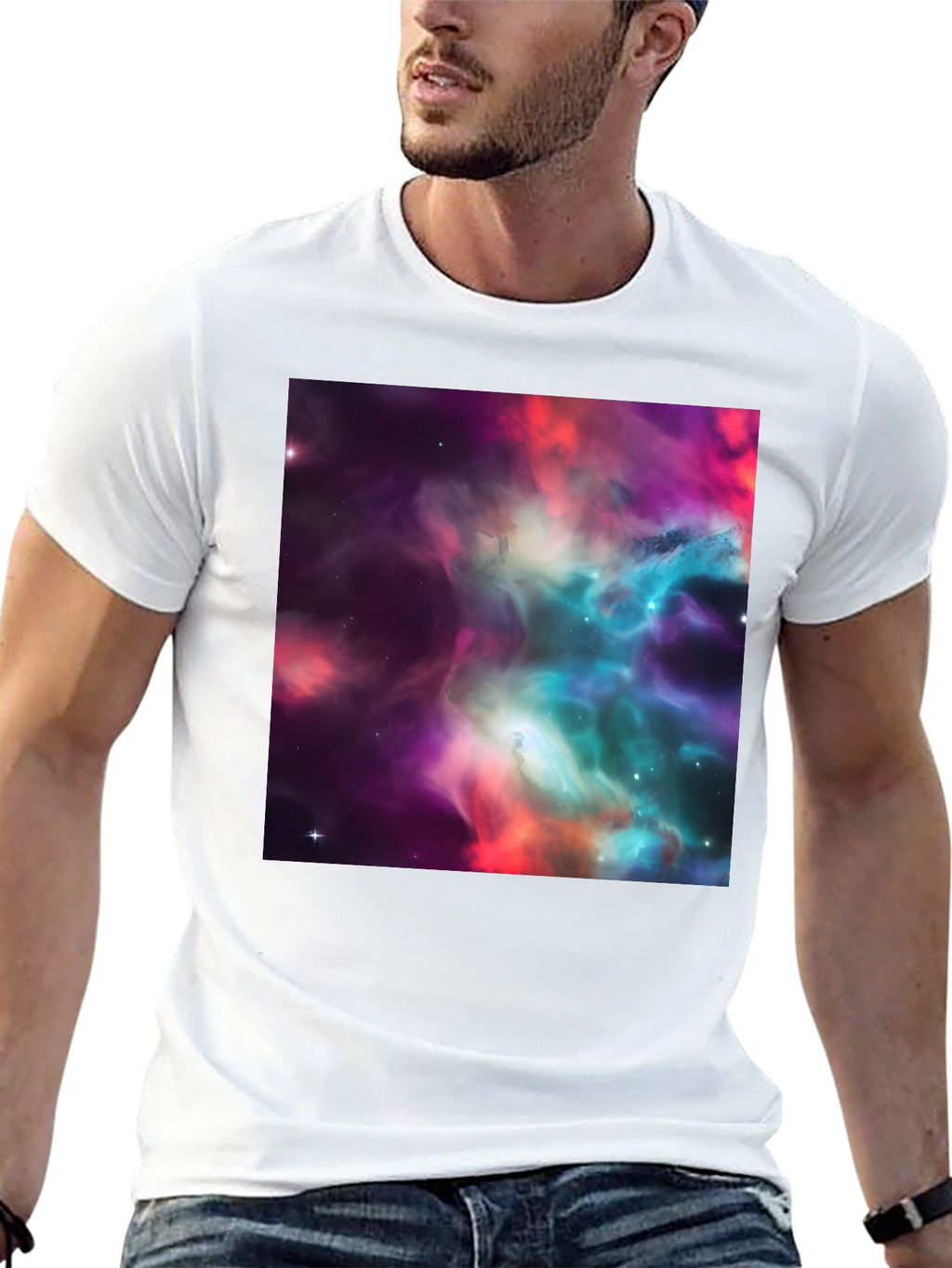 Nebula Print Black Crew Neck T-Shirt