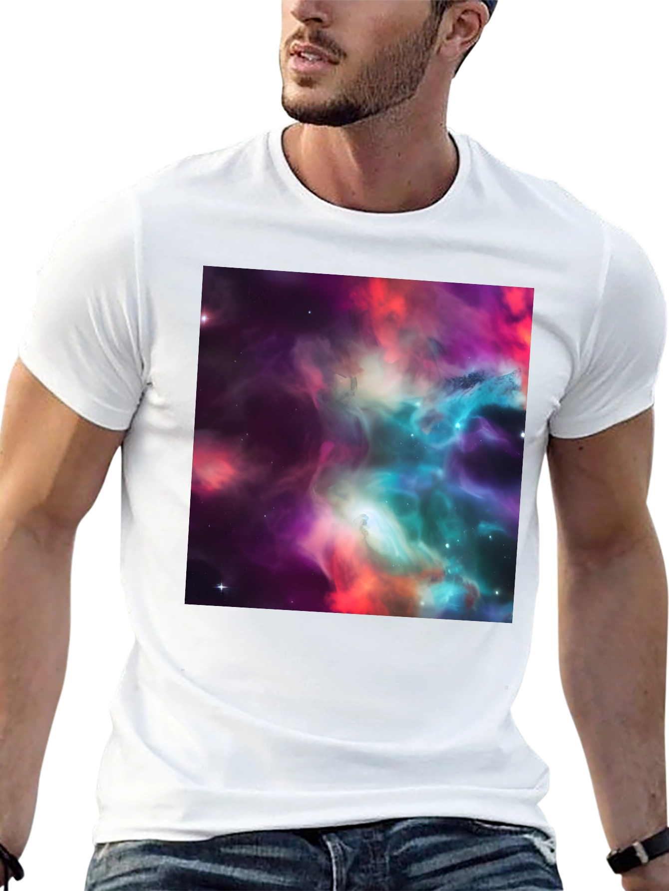 Nebula Print Black Crew Neck T-Shirt