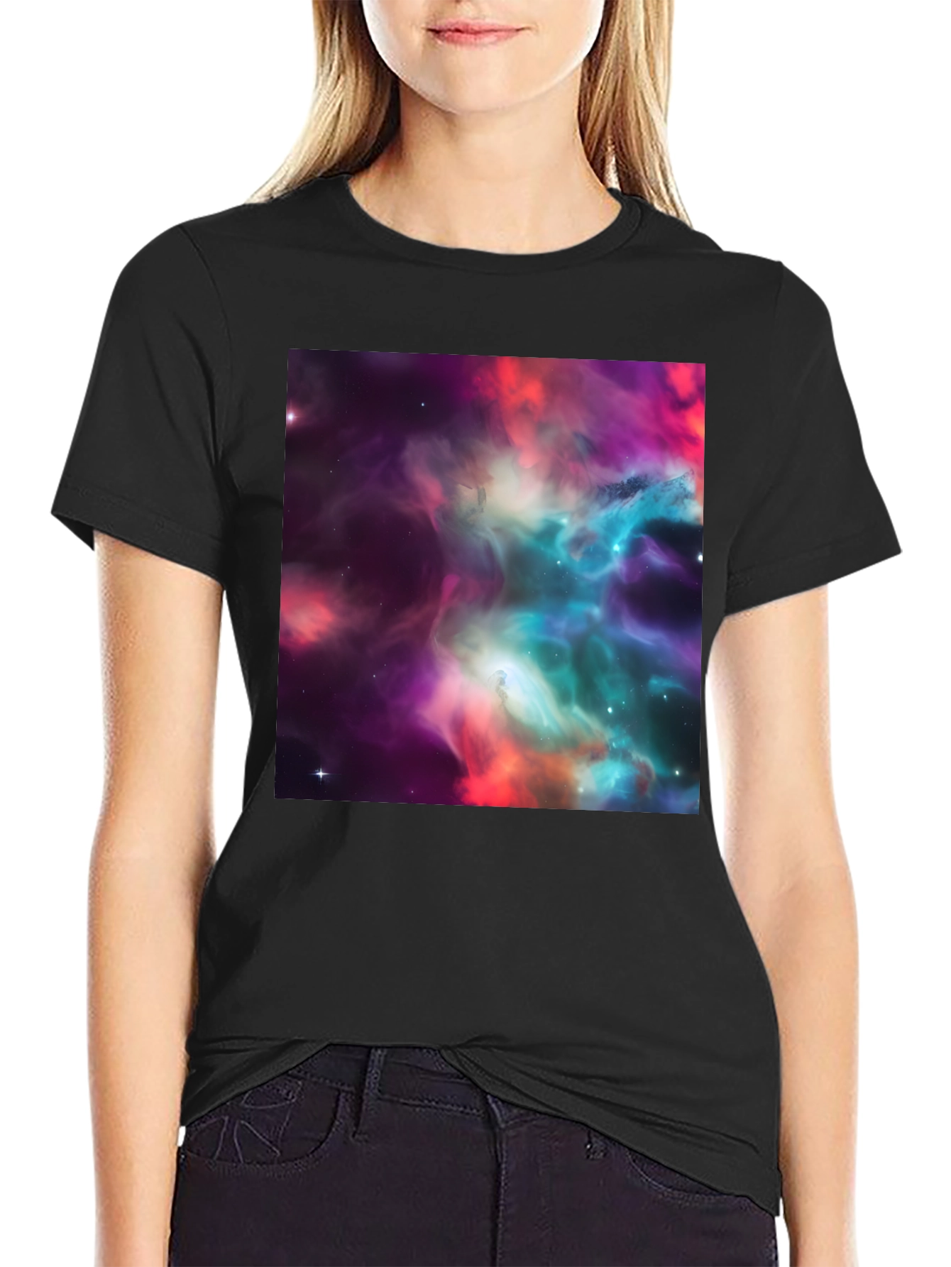 Nebula Print Black Crew Neck T-Shirt