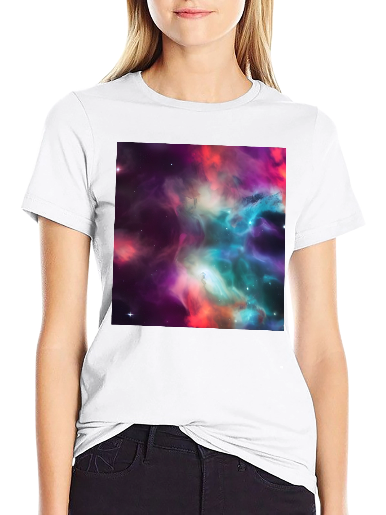 Nebula Print Black Crew Neck T-Shirt