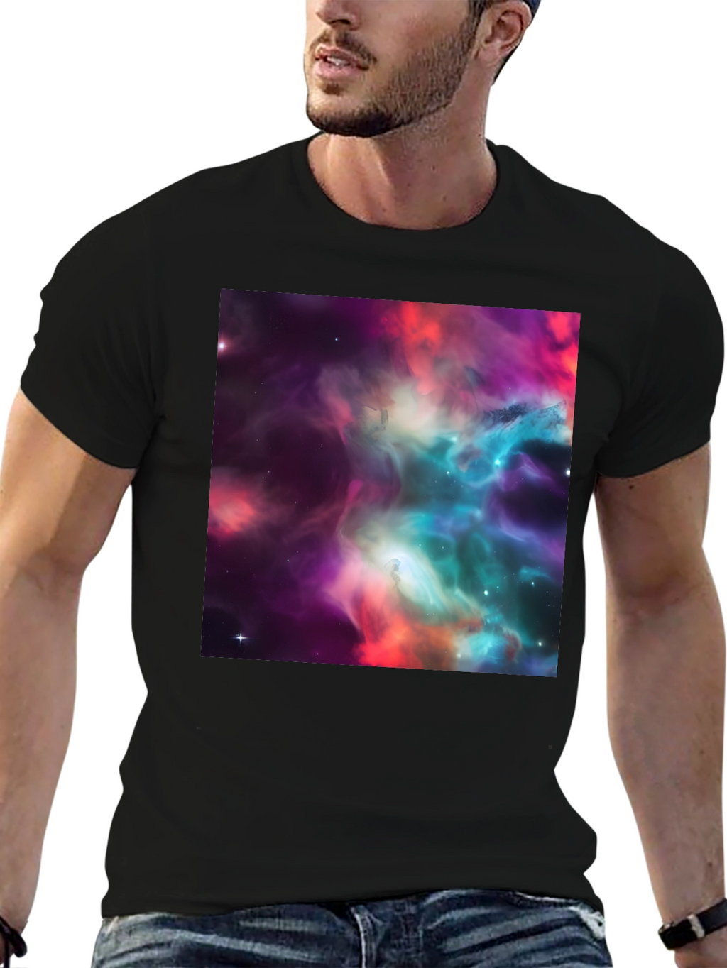 Nebula Print Black Crew Neck T-Shirt