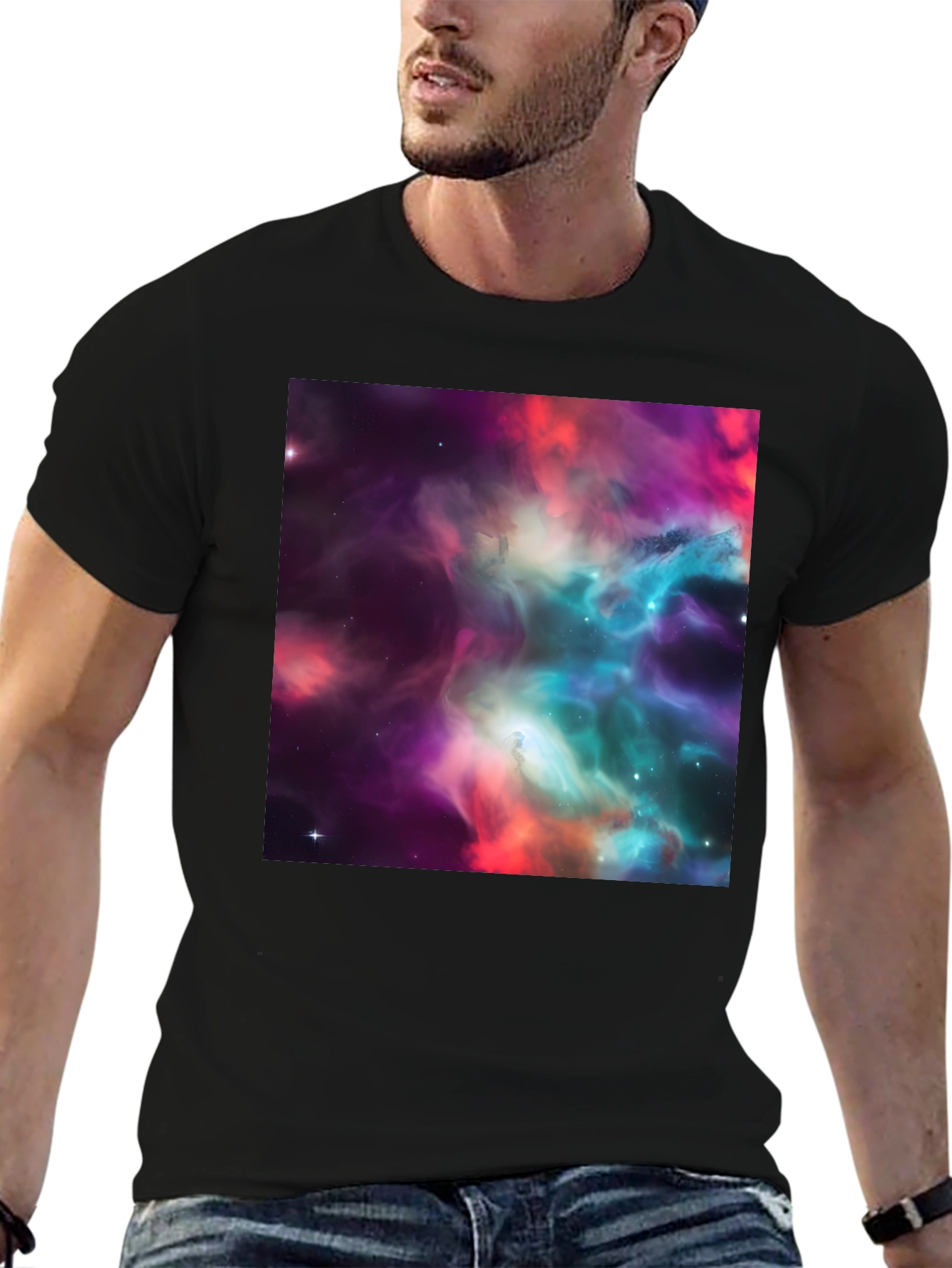 Nebula Print Black Crew Neck T-Shirt