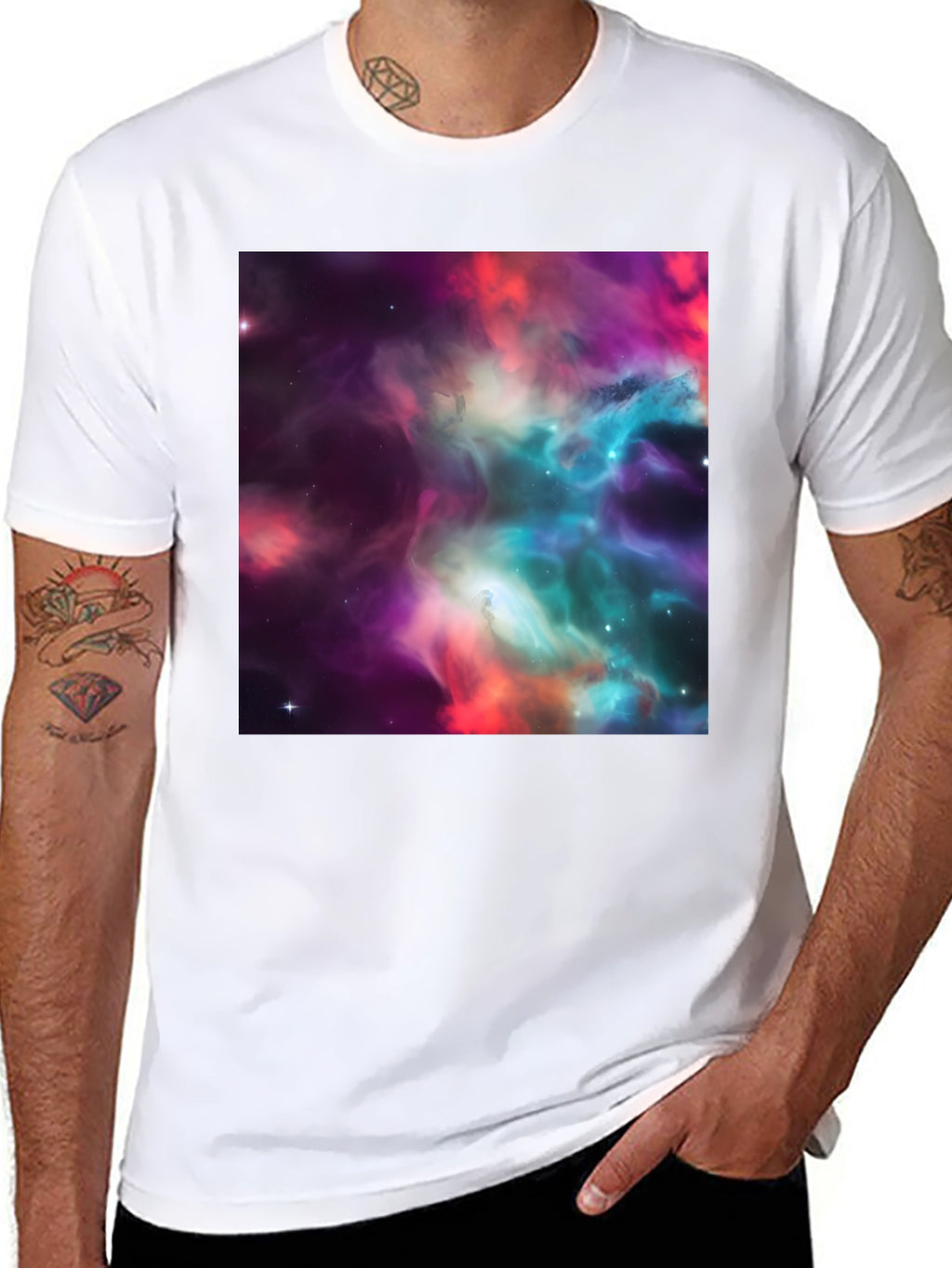 Nebula Print Black Crew Neck T-Shirt