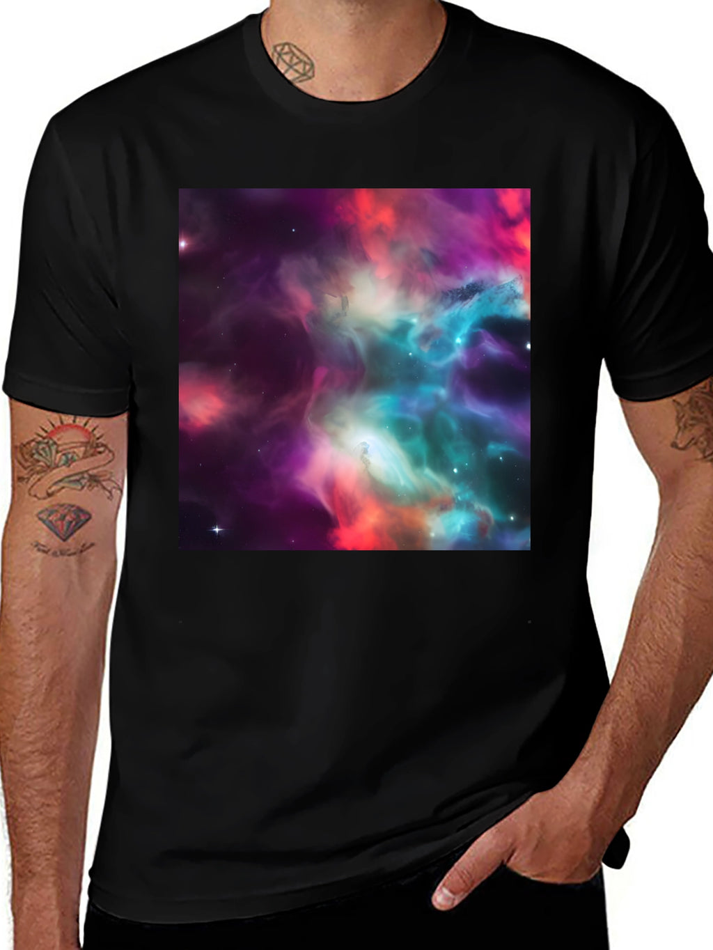 Nebula Print Black Crew Neck T-Shirt