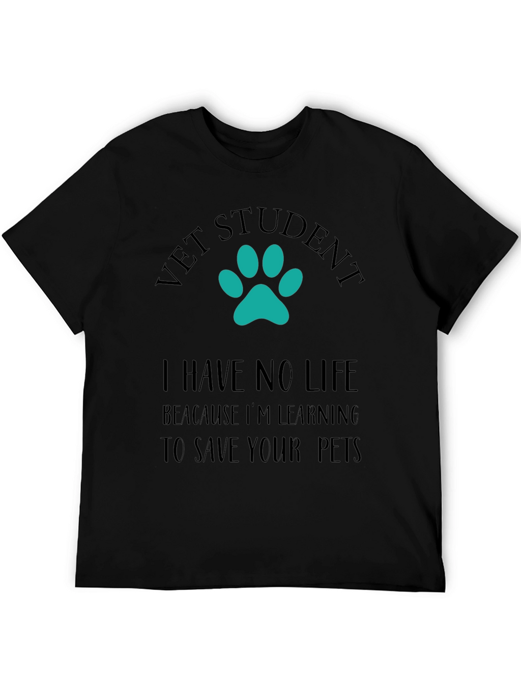 Vet Student Paw Print Graphic Tee - Black