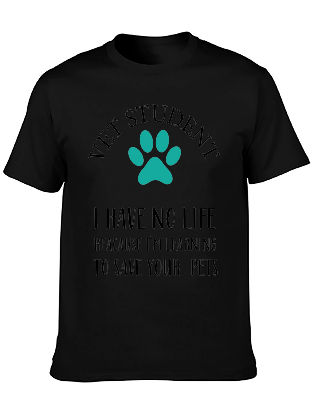 Vet Student Paw Print Graphic Tee - Black