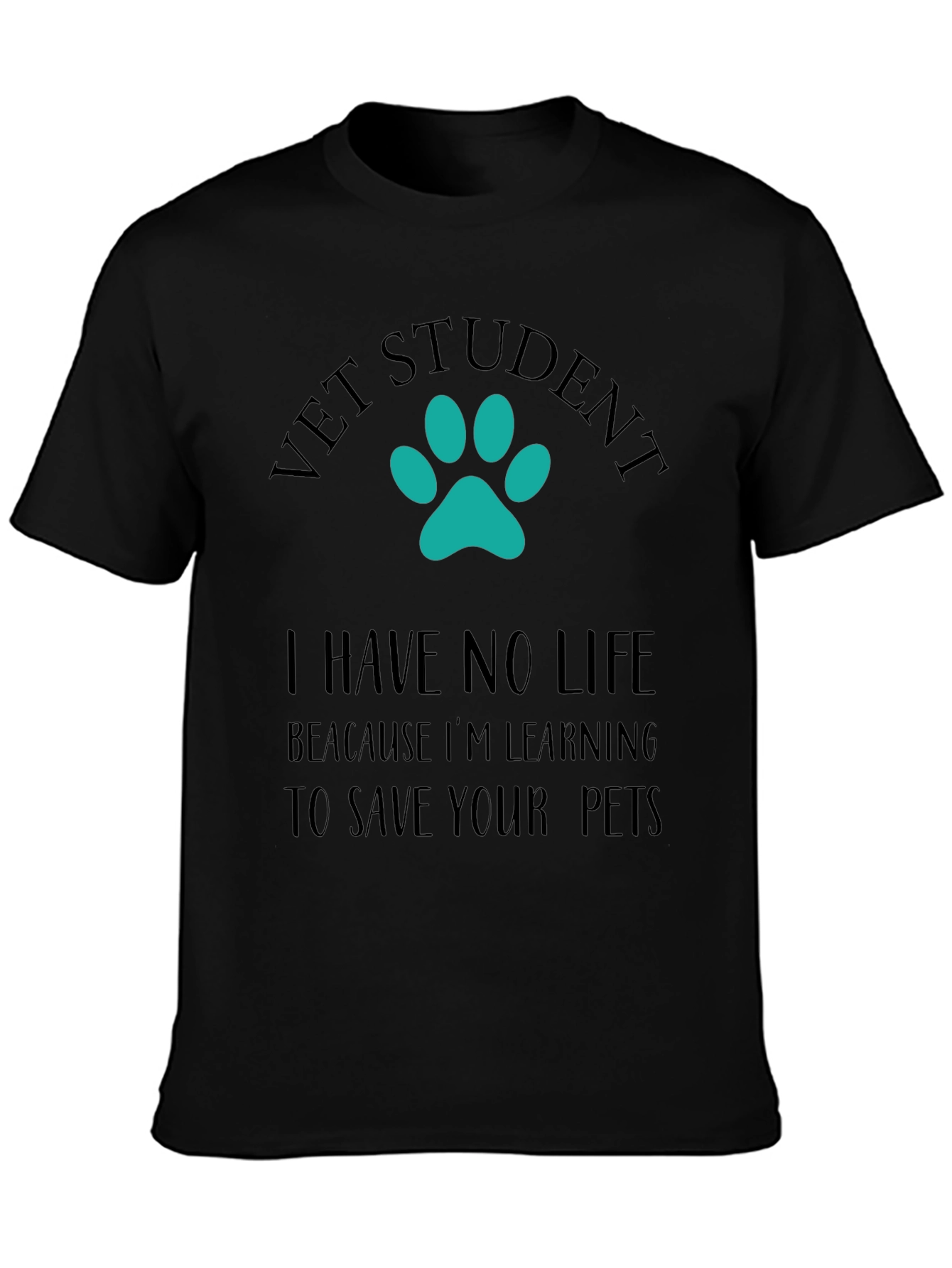 Vet Student Paw Print Graphic Tee - Black