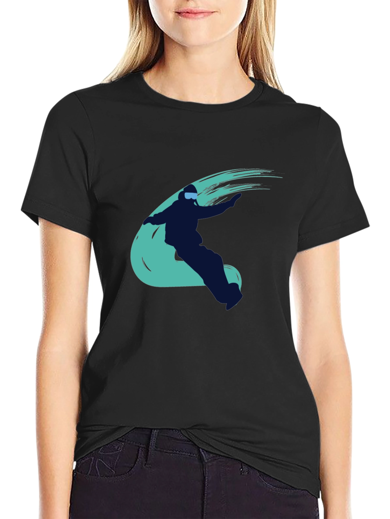 Cool Skier Graphic Tee - Black Cotton Casual T-Shirt