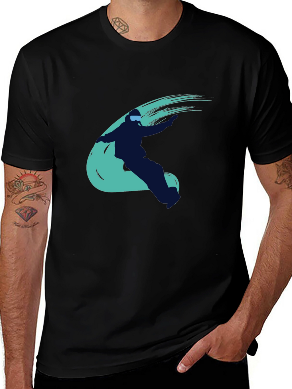 Cool Skier Graphic Tee - Black Cotton Casual T-Shirt