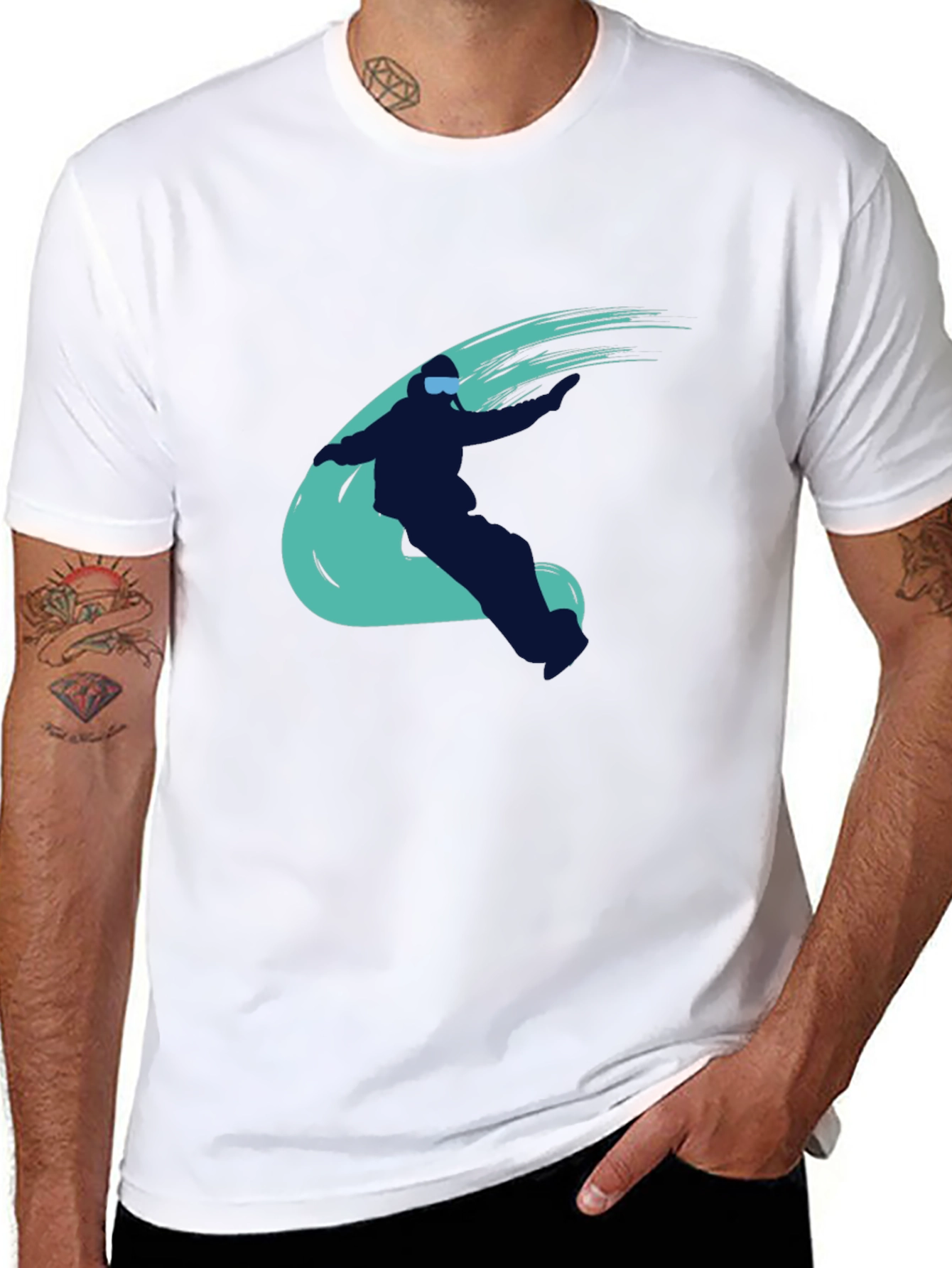 Cool Skier Graphic Tee - Black Cotton Casual T-Shirt