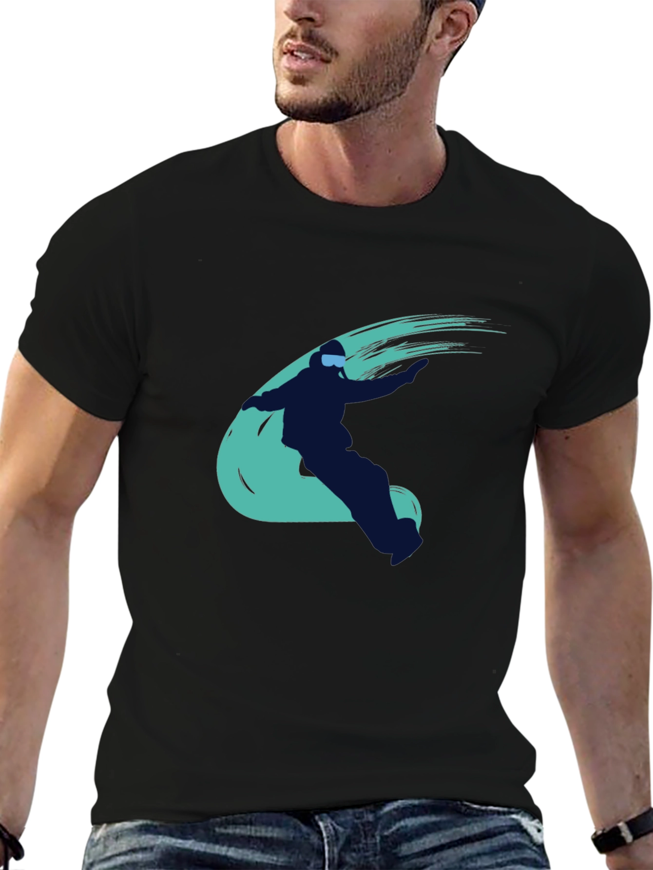 Cool Skier Graphic Tee - Black Cotton Casual T-Shirt