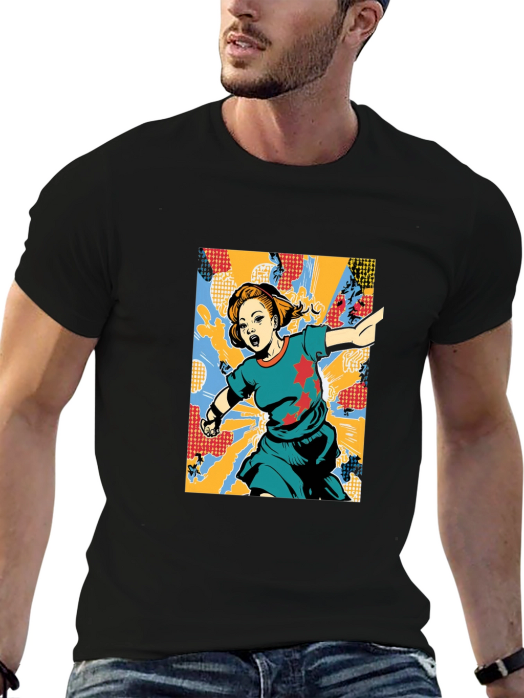 Graphic Print T-Shirt: Girl with Star