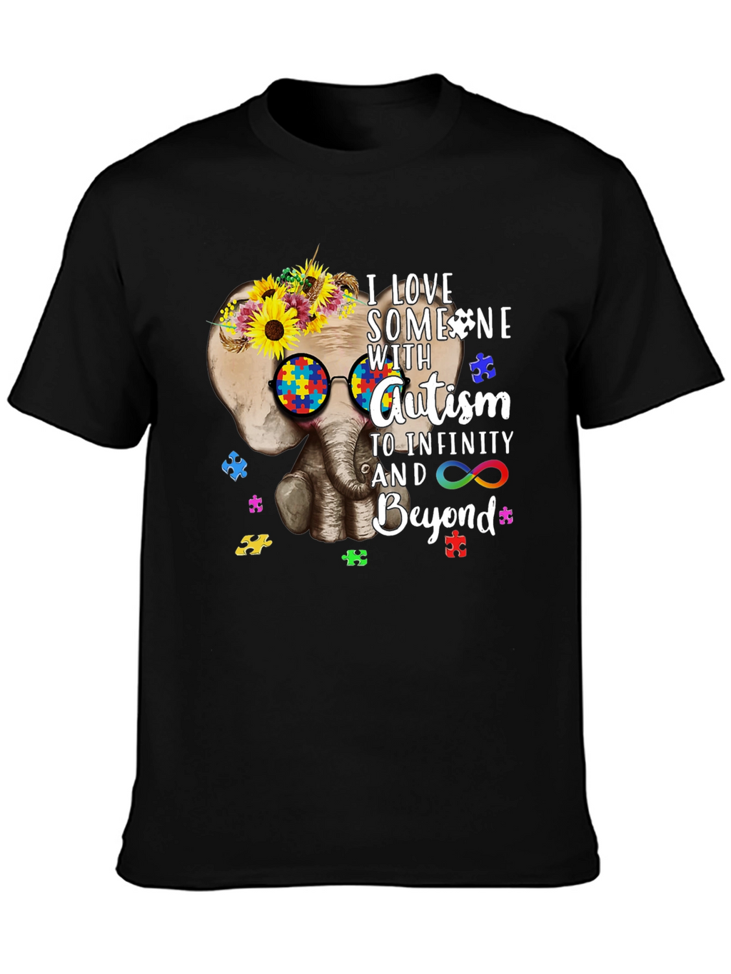 Autism Awareness T-Shirt: Elephant & Sunflower Design
