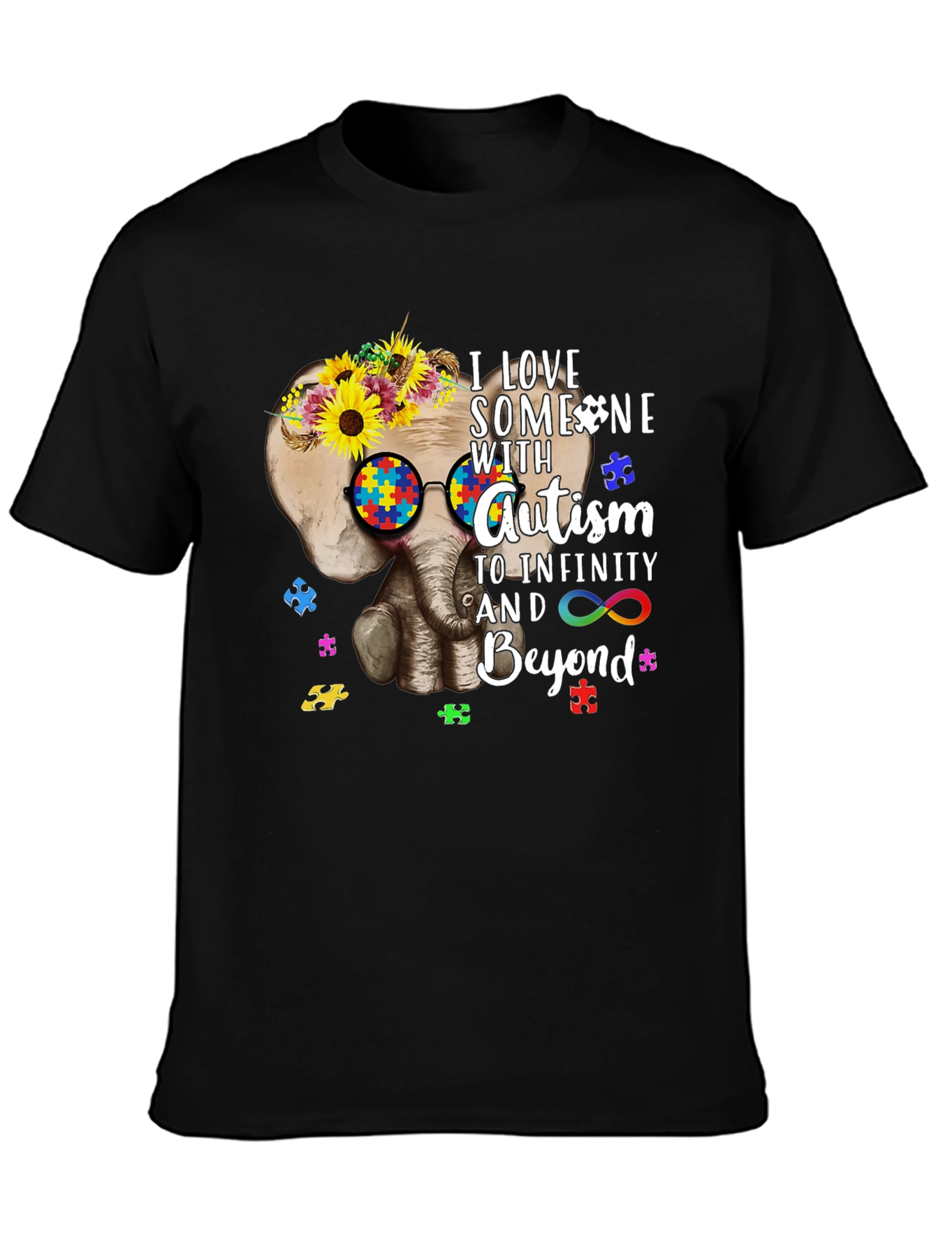 Autism Awareness T-Shirt: Elephant & Sunflower Design