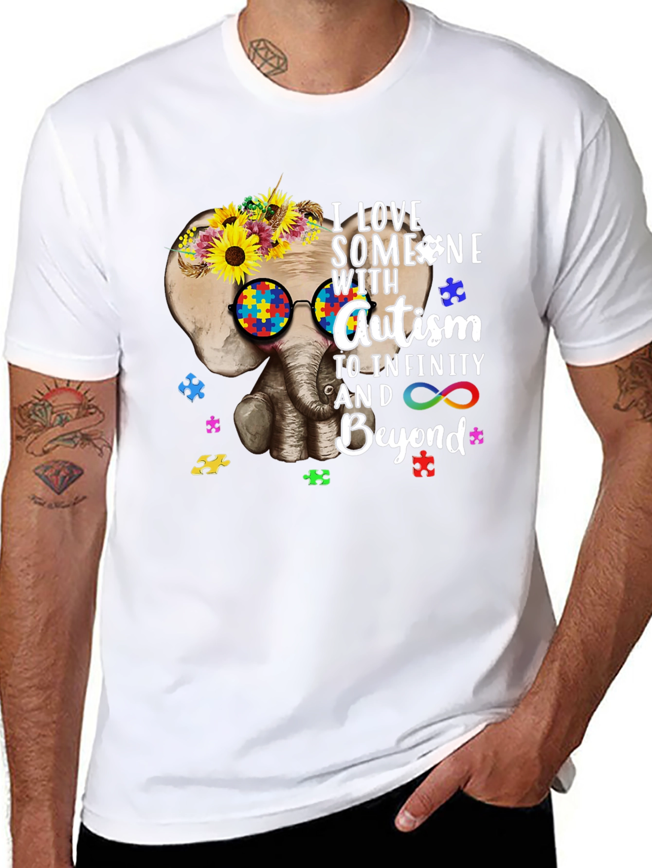 Autism Awareness T-Shirt: Elephant & Sunflower Design
