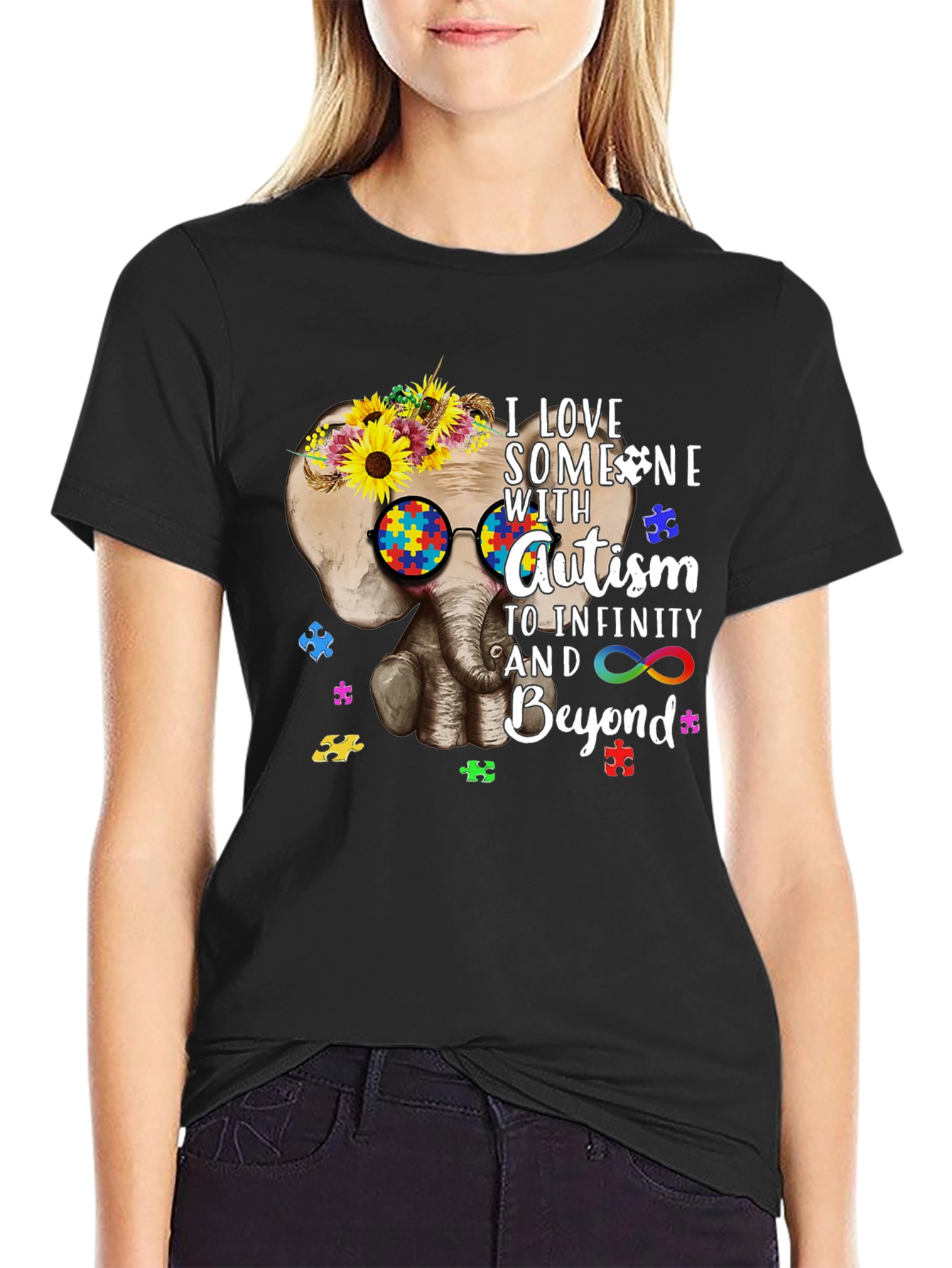Autism Awareness T-Shirt: Elephant & Sunflower Design