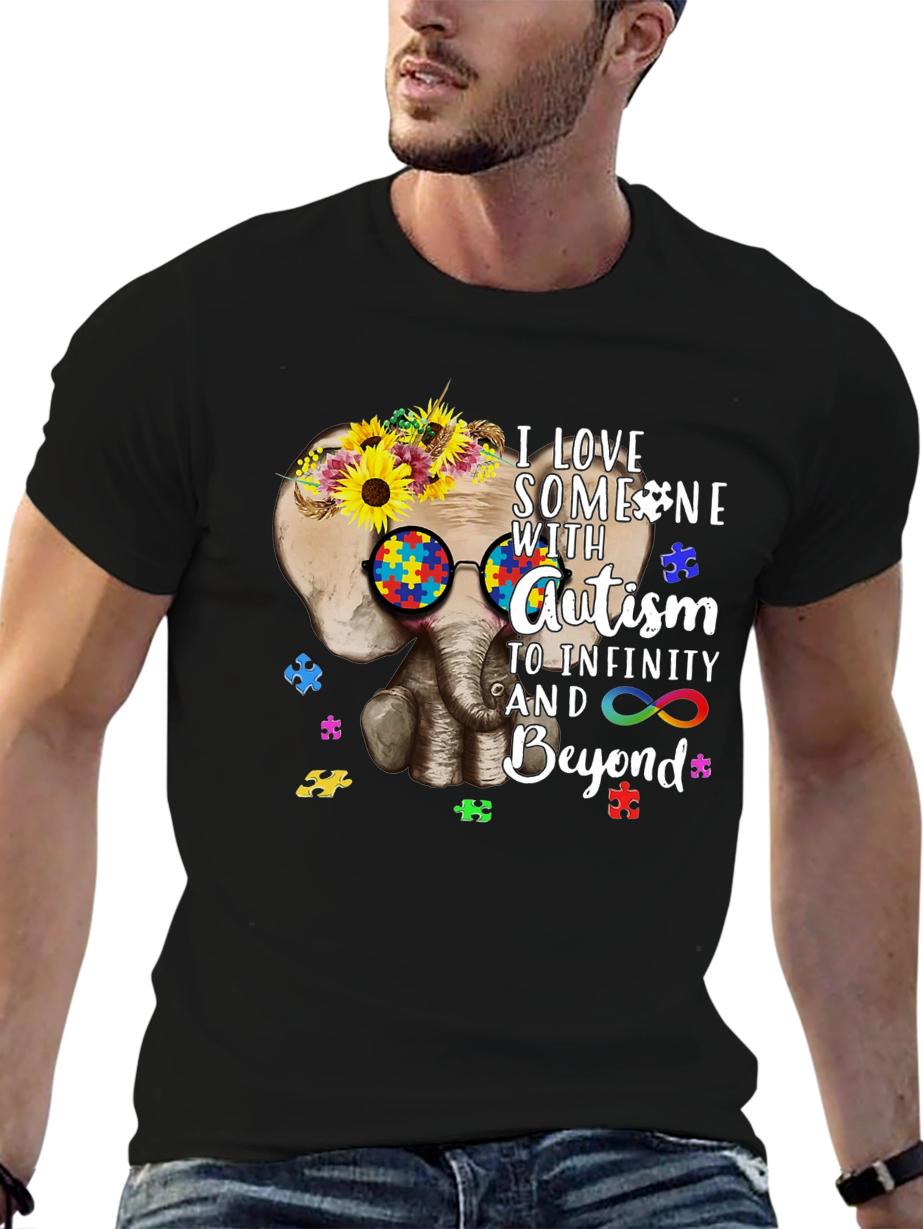 Autism Awareness T-Shirt: Elephant & Sunflower Design