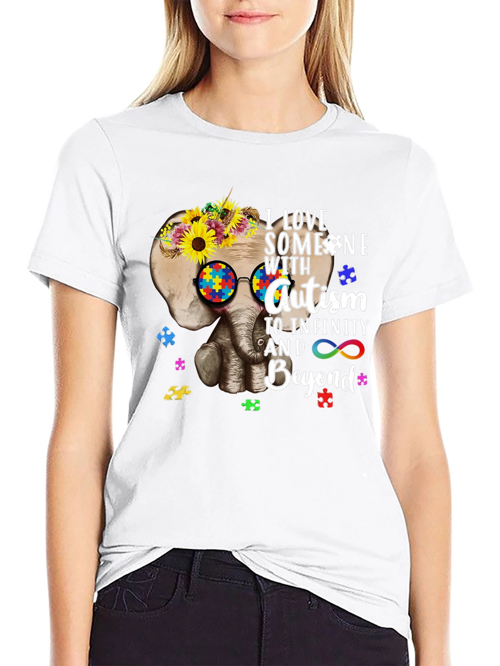 Autism Awareness T-Shirt: Elephant & Sunflower Design