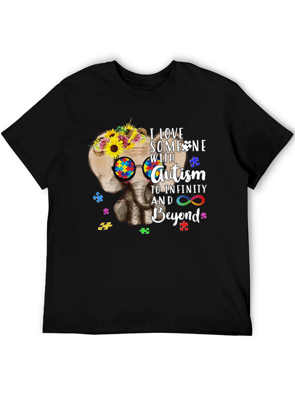 Autism Awareness T-Shirt: Elephant & Sunflower Design
