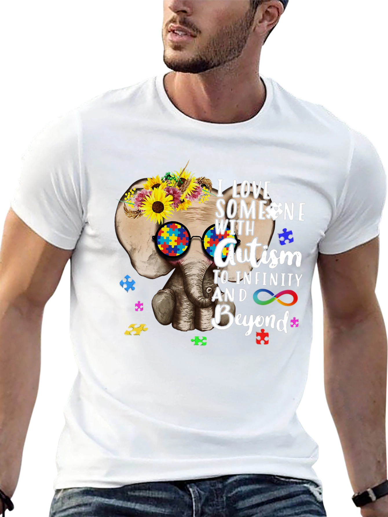 Autism Awareness T-Shirt: Elephant & Sunflower Design