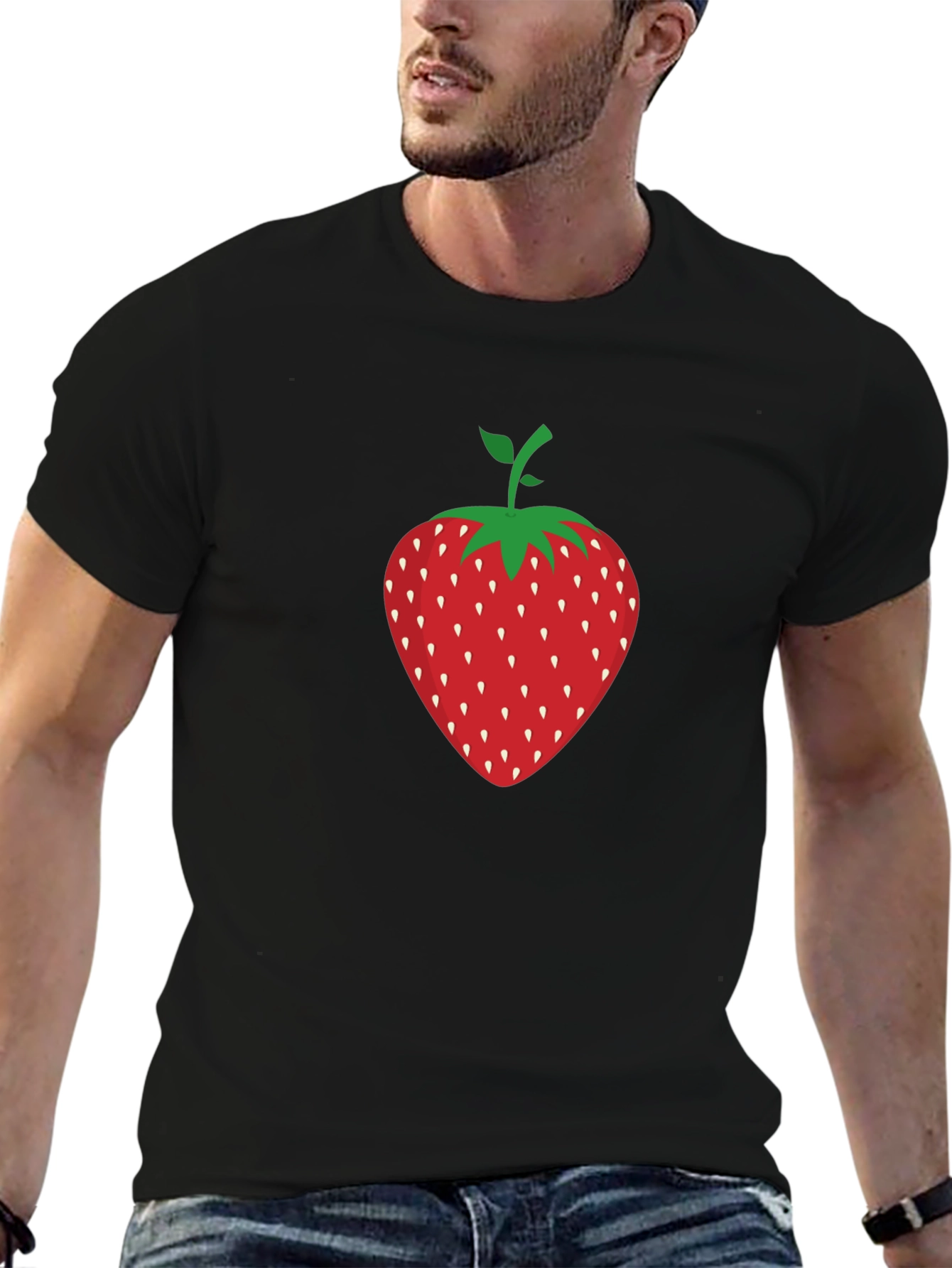 Strawberry Graphic Print Black T-Shirt