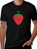 Strawberry Graphic Print Black T-Shirt