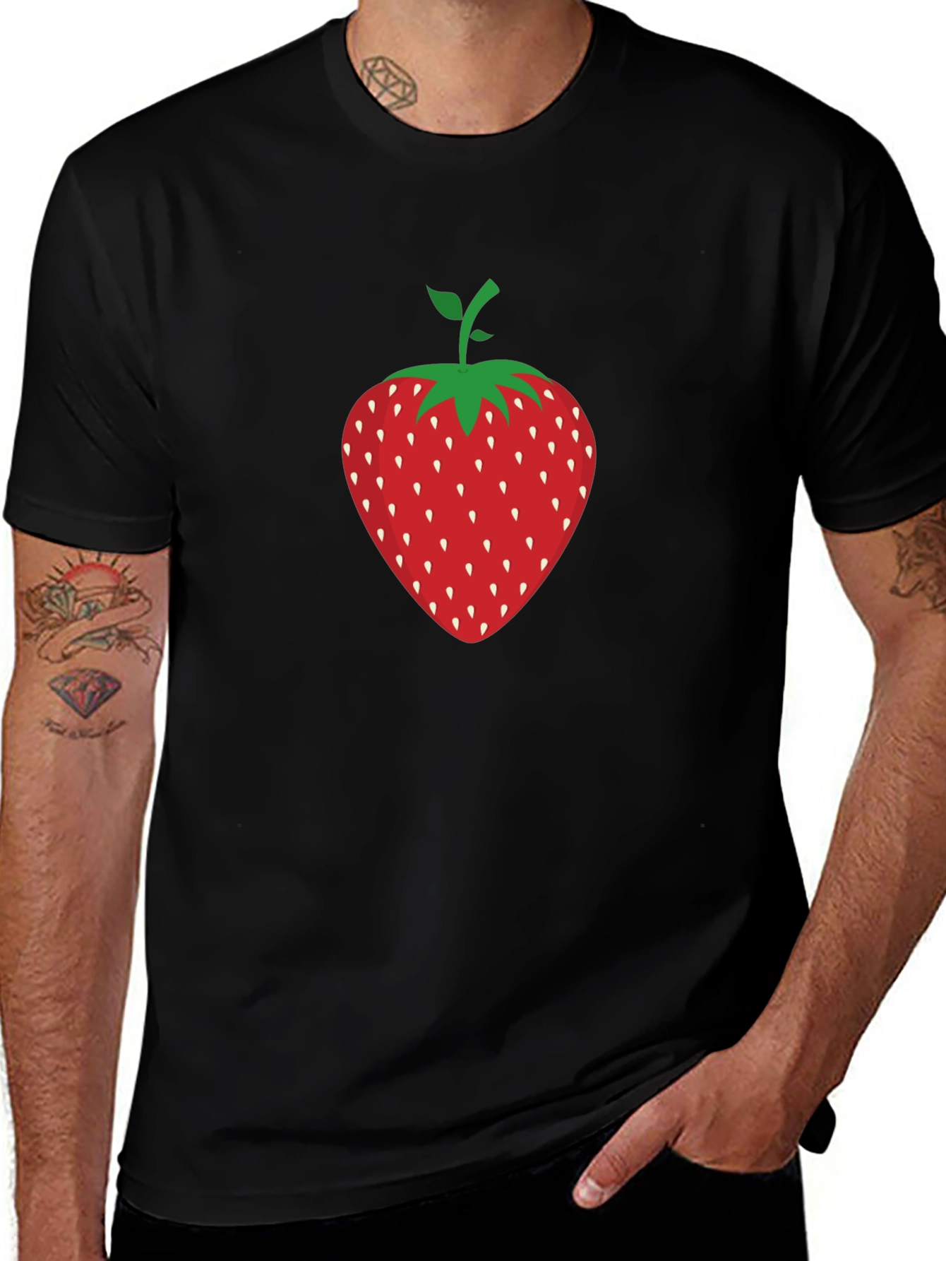 Strawberry Graphic Print Black T-Shirt