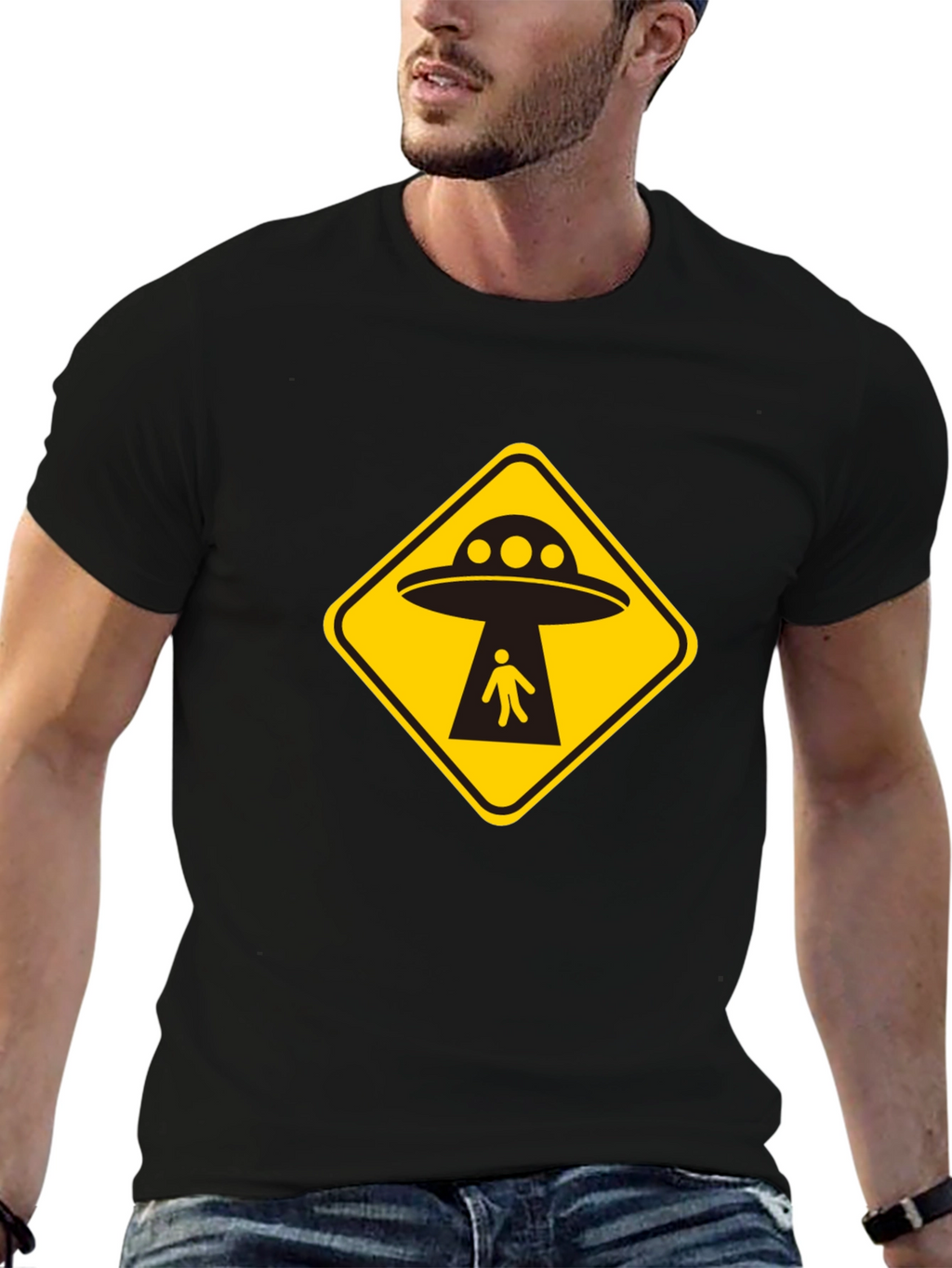 UFO Abduction T-Shirt - Black Cotton Graphic Tee