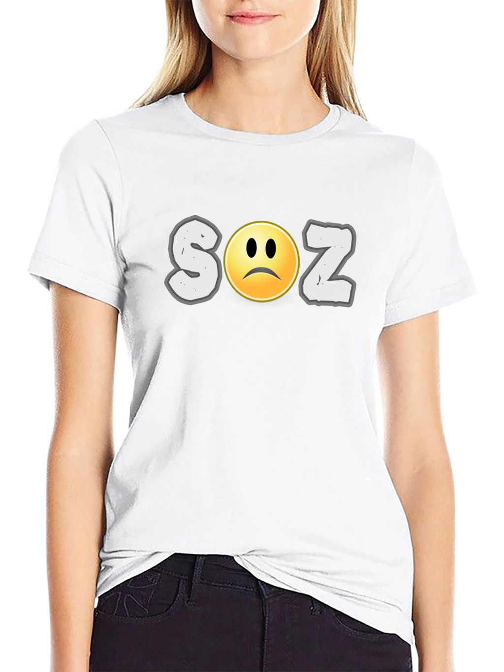 Soz Sad Face Graphic Print Black T-Shirt