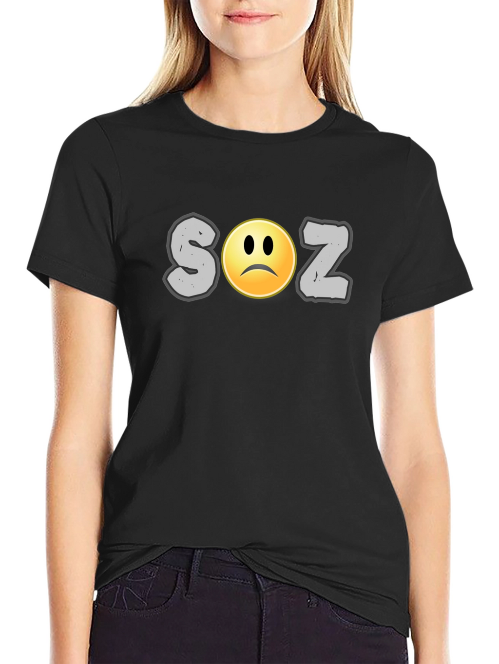 Soz Sad Face Graphic Print Black T-Shirt