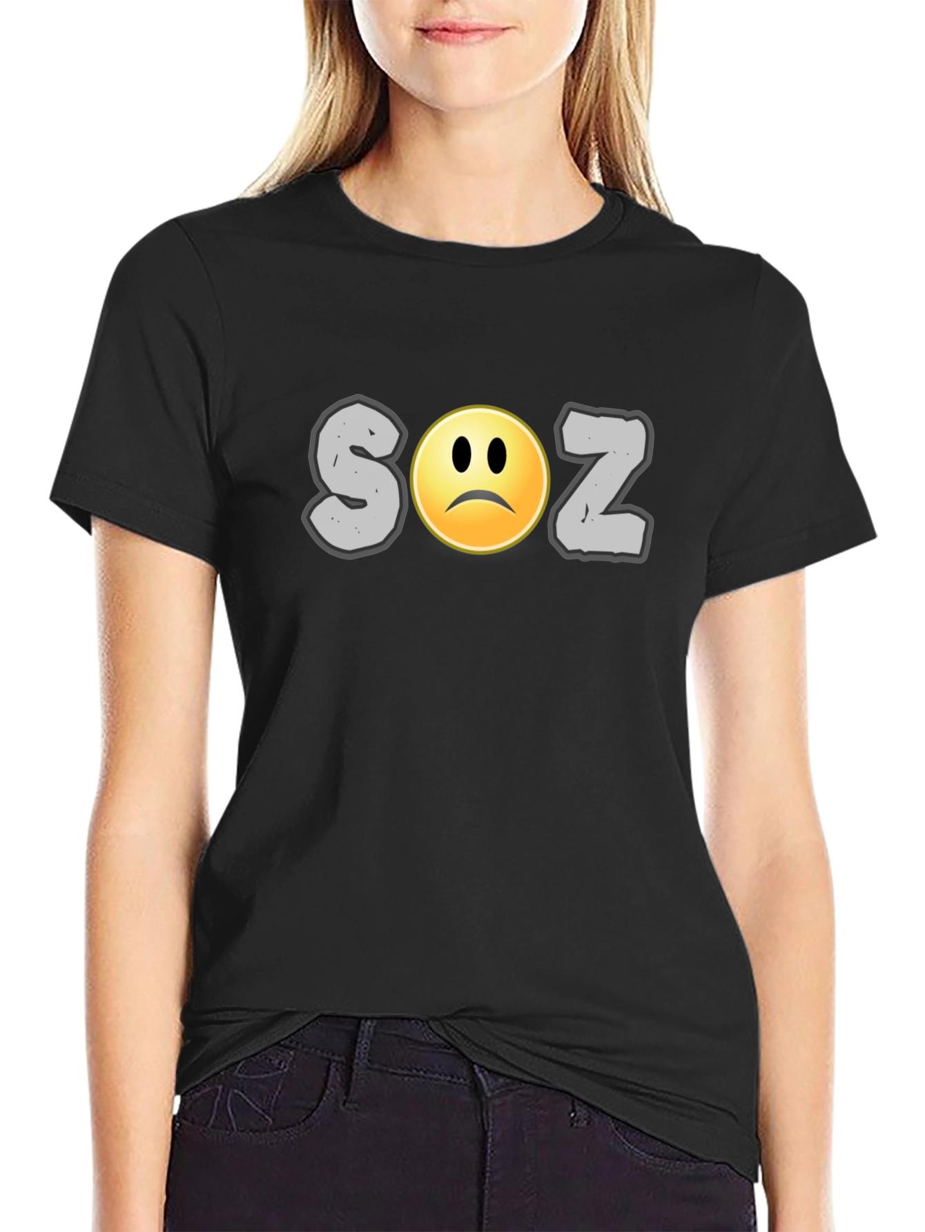 Soz Sad Face Graphic Print Black T-Shirt