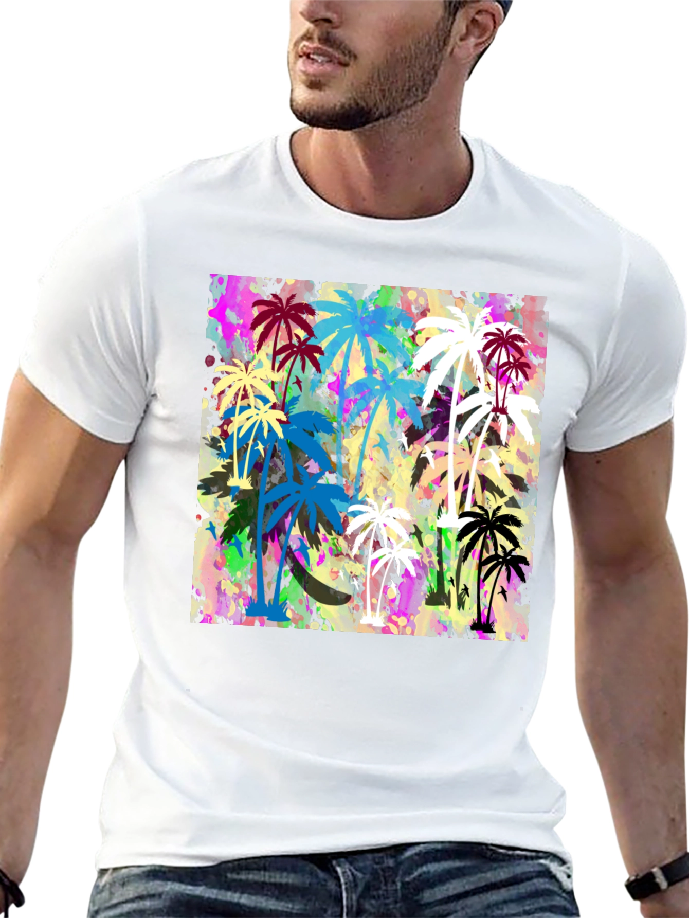 Palm Tree Graphic Print Black T-Shirt