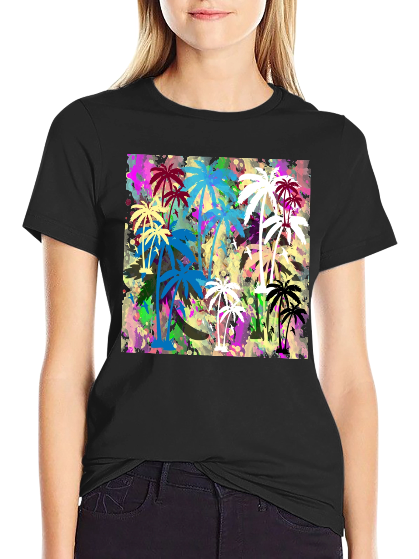 Palm Tree Graphic Print Black T-Shirt