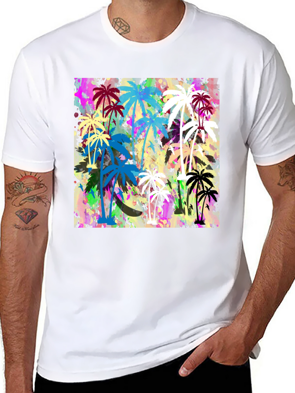 Palm Tree Graphic Print Black T-Shirt