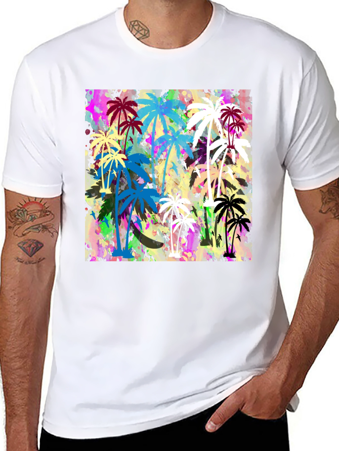 Palm Tree Graphic Print Black T-Shirt