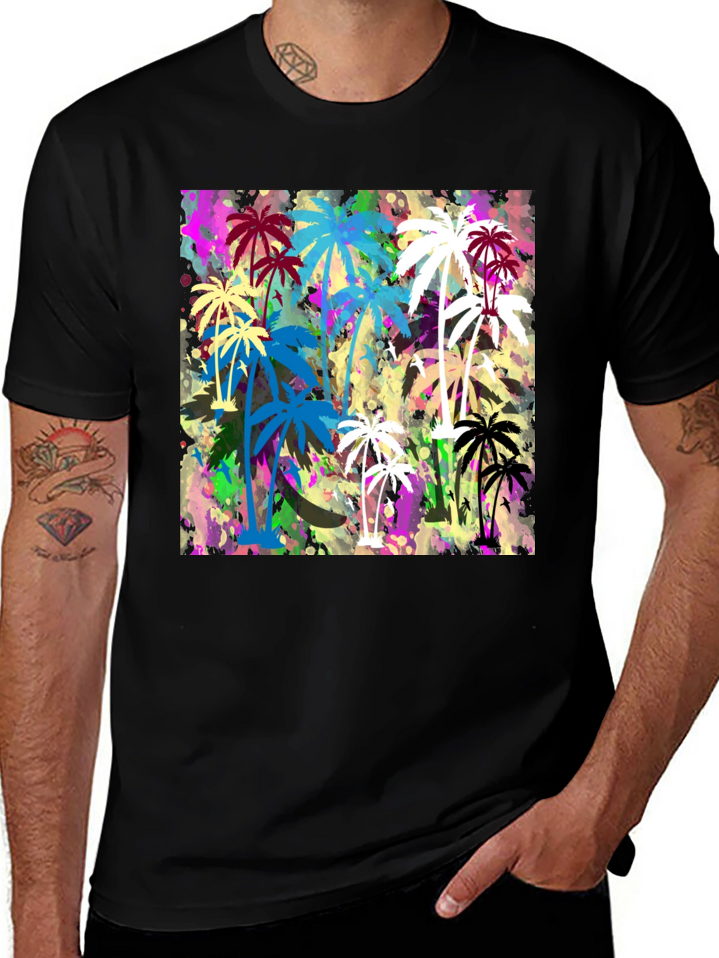 Palm Tree Graphic Print Black T-Shirt