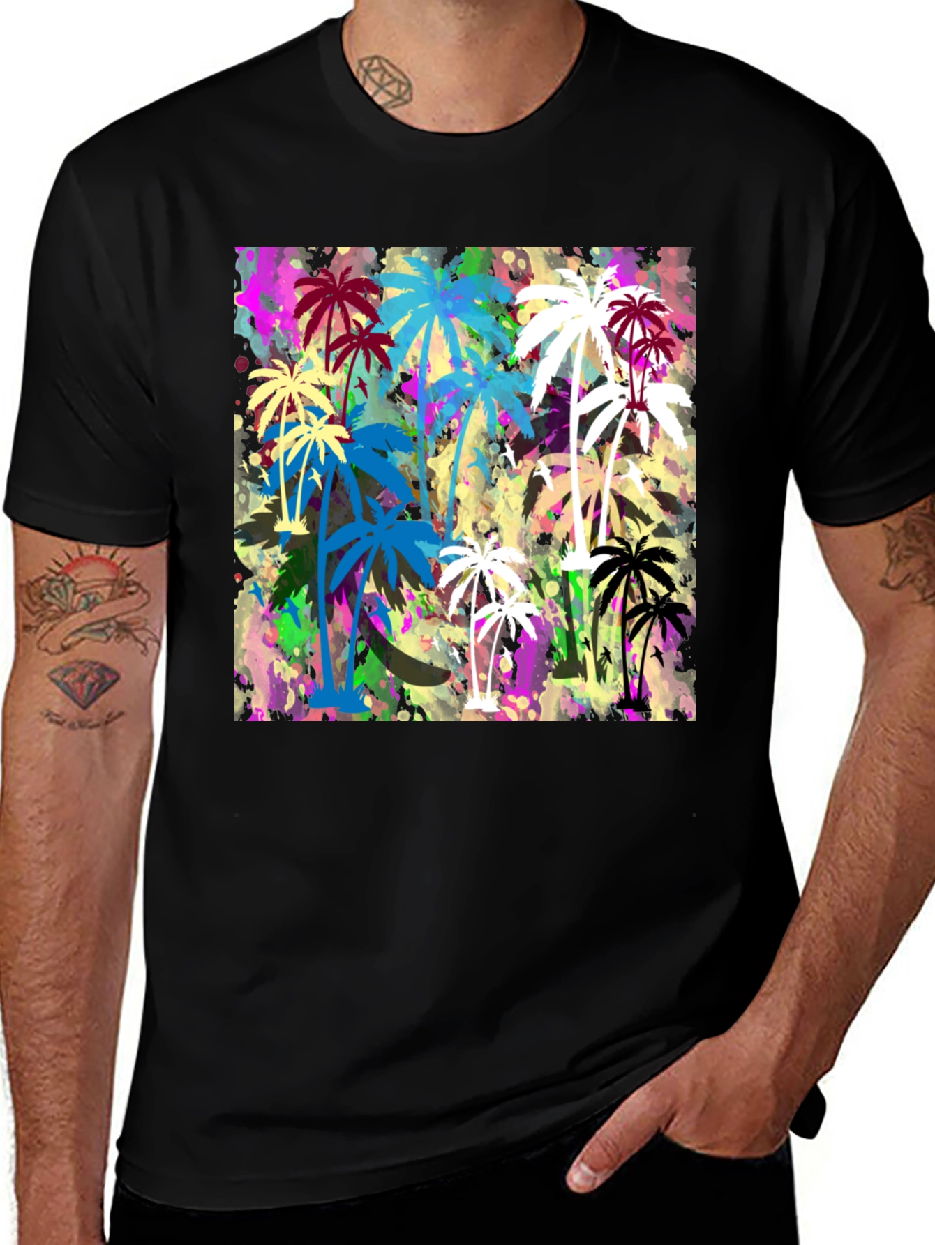 Palm Tree Graphic Print Black T-Shirt