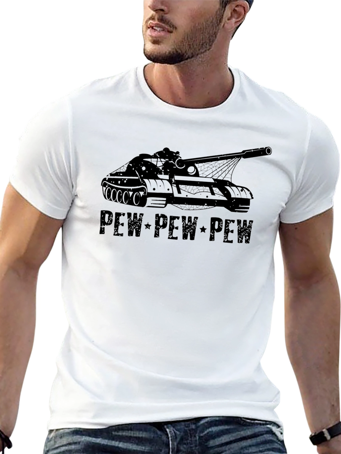 Tank Pew Pew Graphic Tee - Black