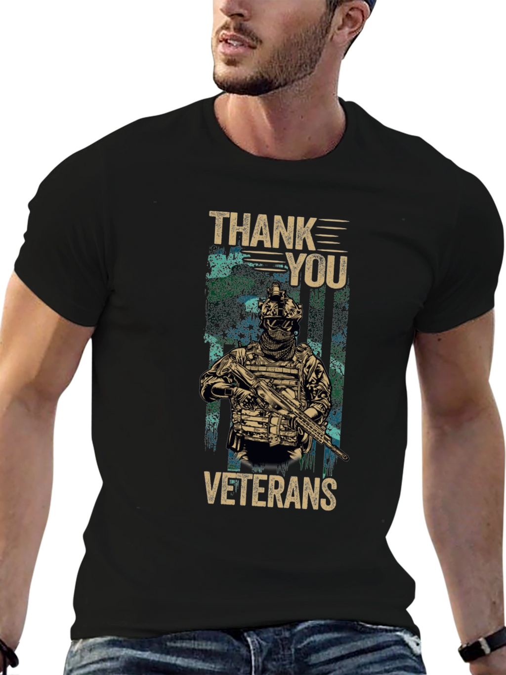 Thank You Veterans Graphic T-Shirt - Black