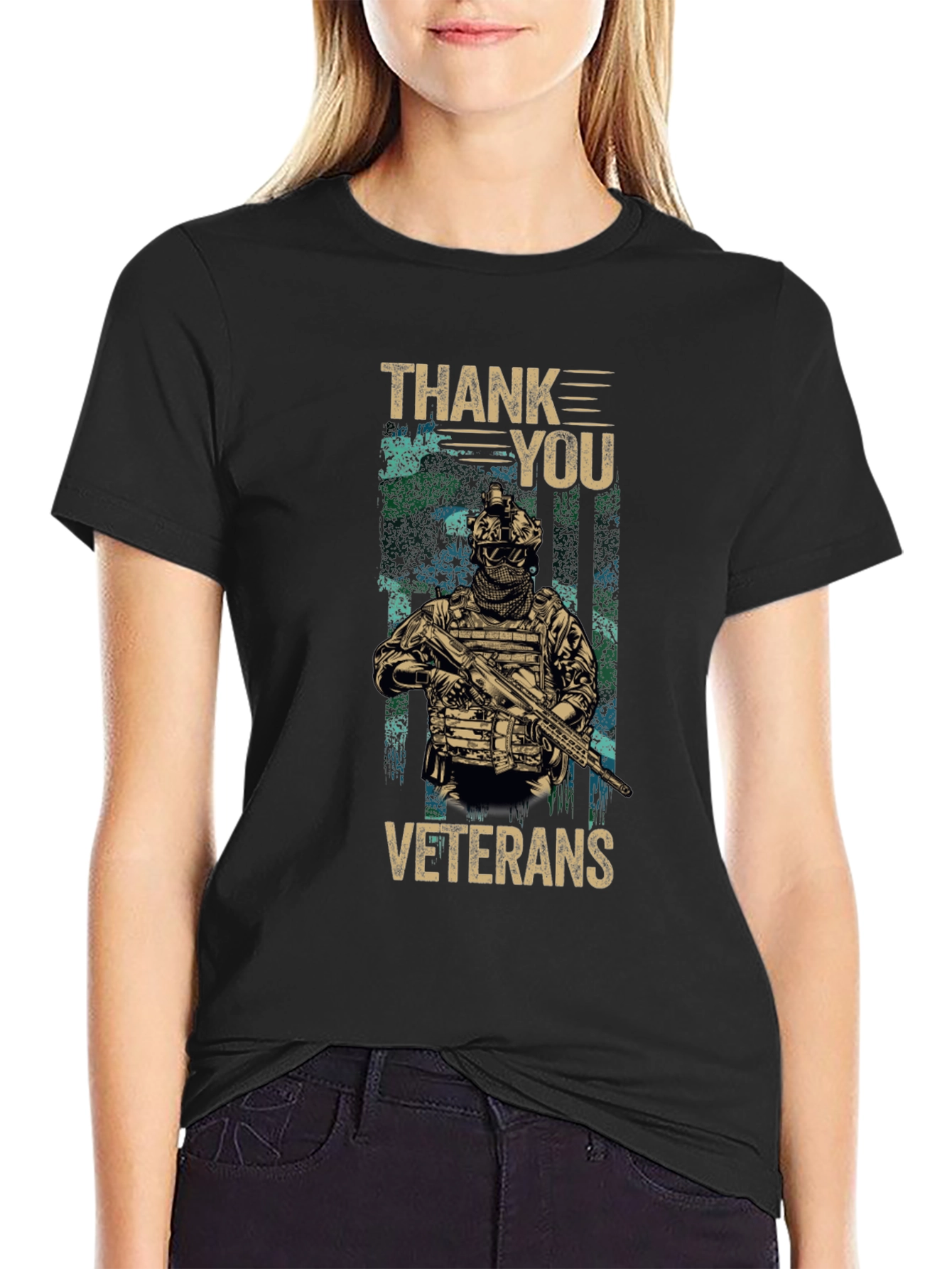 Thank You Veterans Graphic T-Shirt - Black