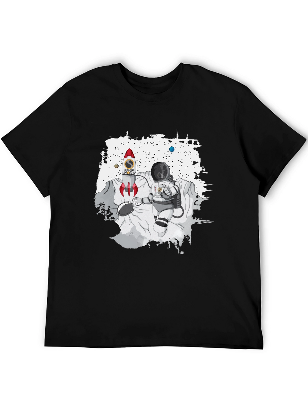 Bitcoin Rocket & Astronaut Black T-Shirt