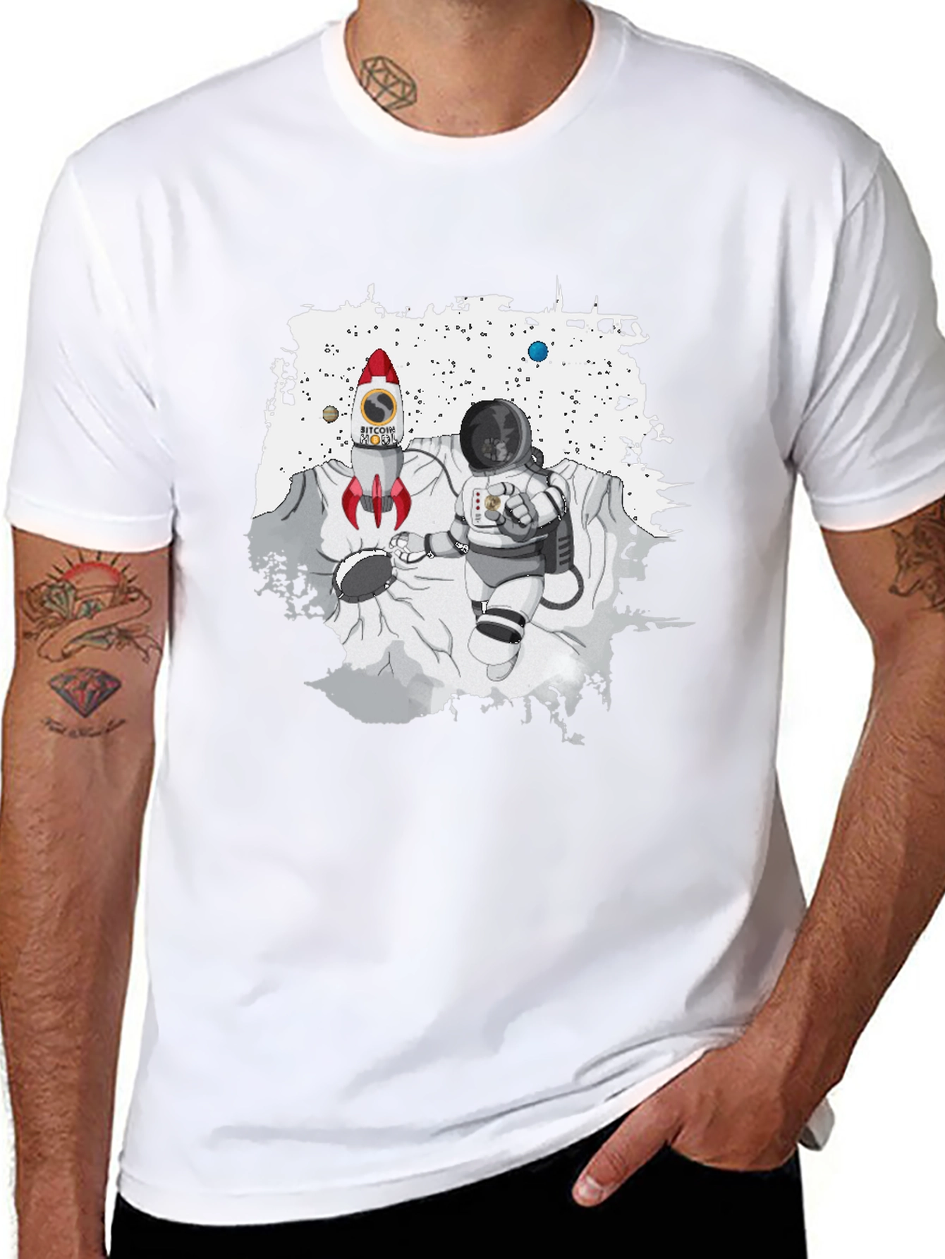 Bitcoin Rocket & Astronaut Black T-Shirt