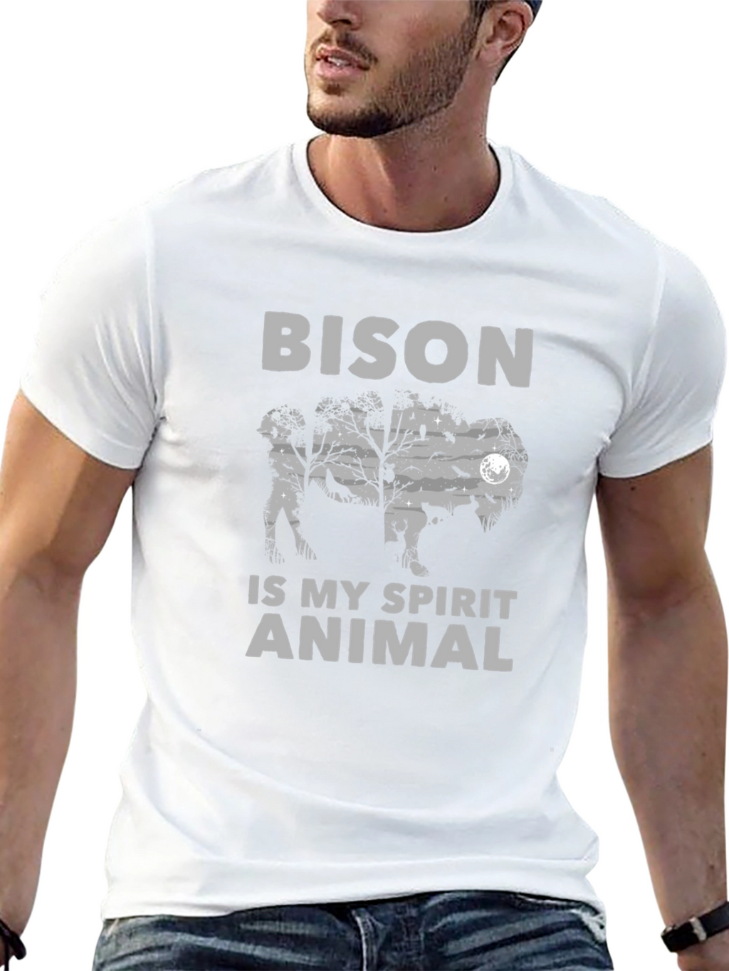 Bison Spirit Animal Graphic Tee - Soft Cotton Blend