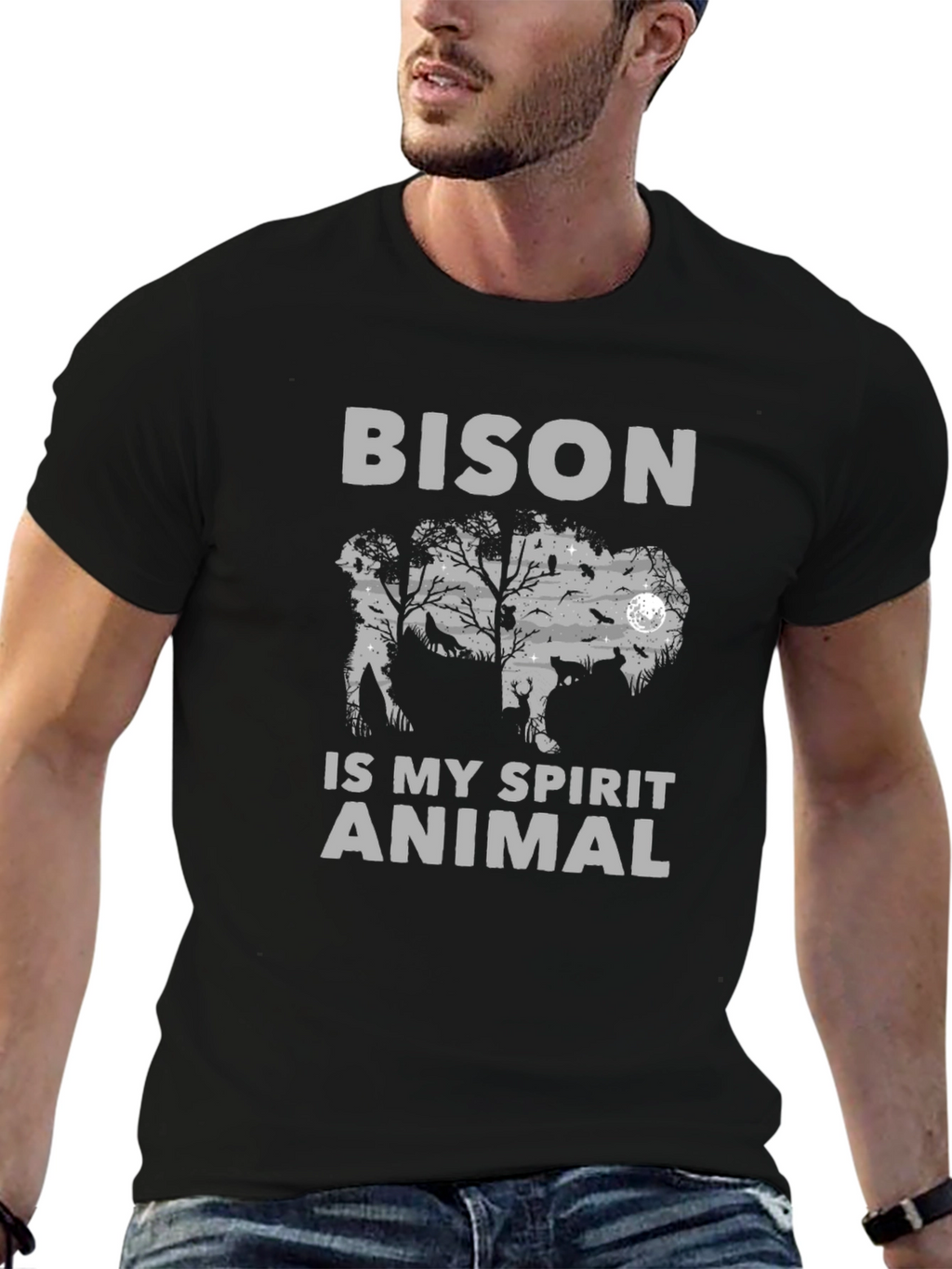 Bison Spirit Animal Graphic Tee - Soft Cotton Blend