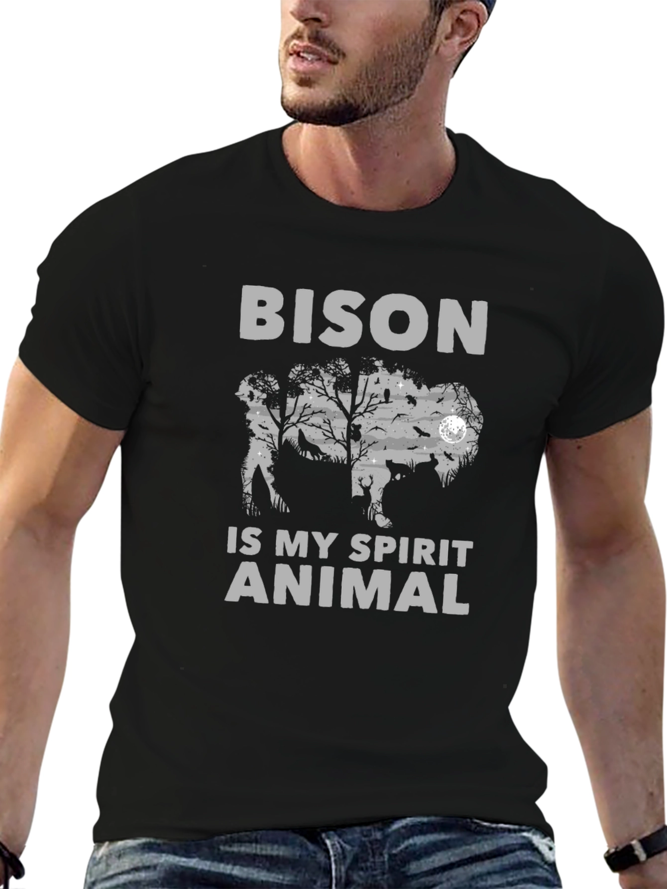 Bison Spirit Animal Graphic Tee - Soft Cotton Blend