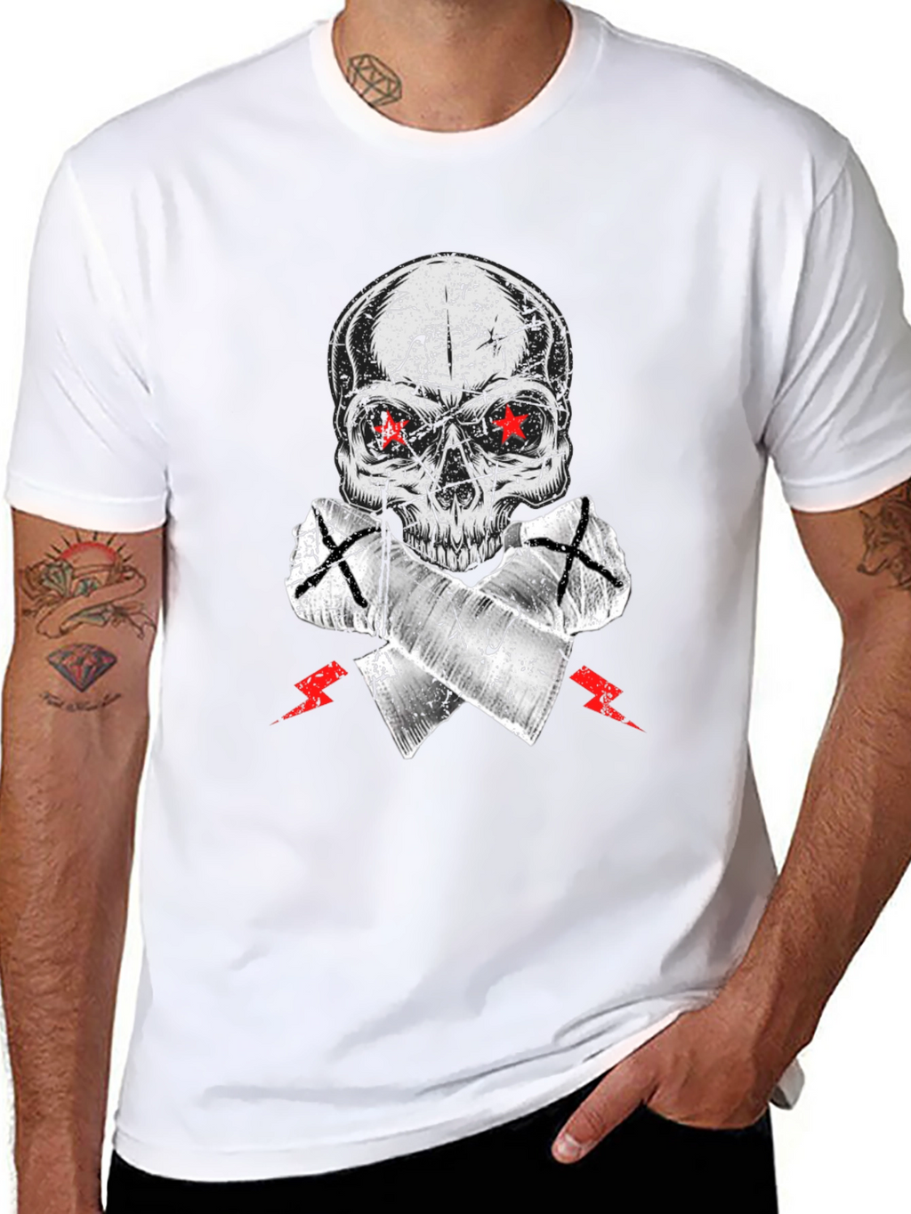 Skull Graphic Tee - Red Star Eyes