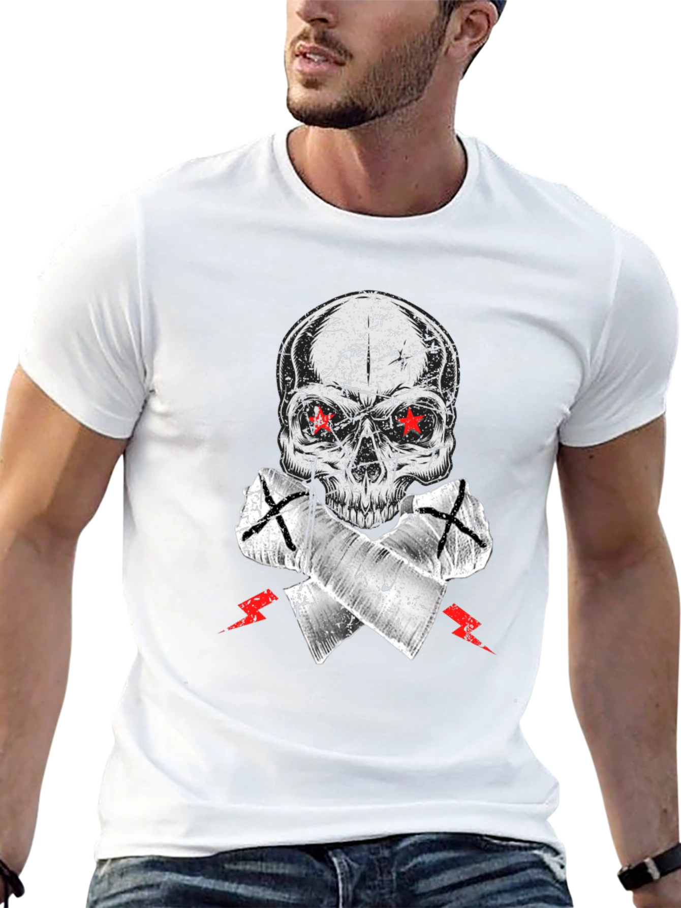 Skull Graphic Tee - Red Star Eyes