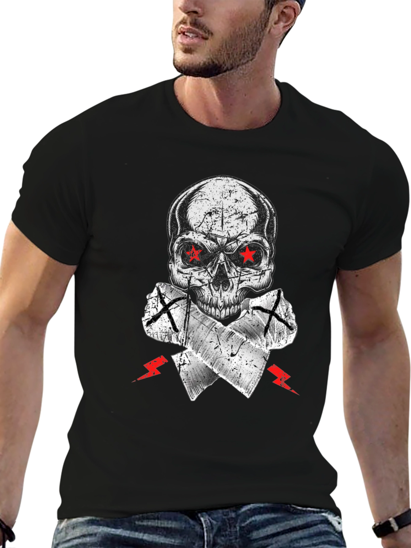 Skull Graphic Tee - Red Star Eyes
